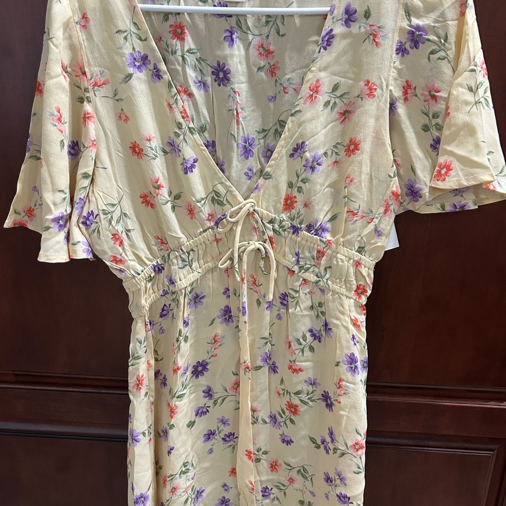 Floral V-Neck Dress with Drawstring Waist
